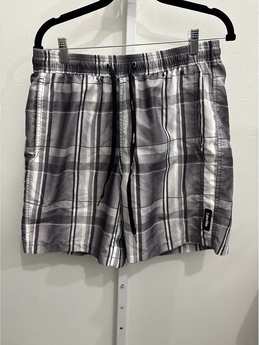 Calvin Klein Men's Gray Plaid Swim Trunks